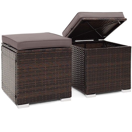 2 Pieces Patio Ottoman with Removable Cushions-Gray