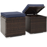 2 Pieces Patio Ottoman with Removable Cushions-Navy