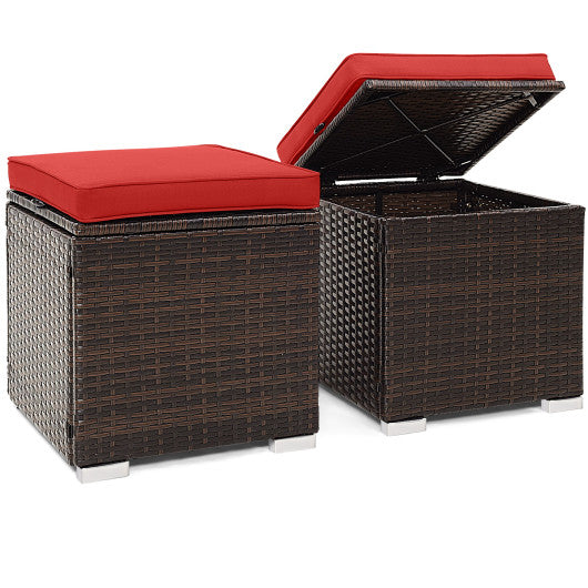 2 Pieces Patio Ottoman with Removable Cushions-Red