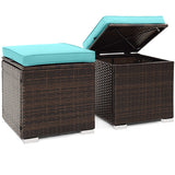 2 Pieces Patio Ottoman with Removable Cushions-Turquoise