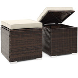 2 Pieces Patio Ottoman with Removable Cushions-White