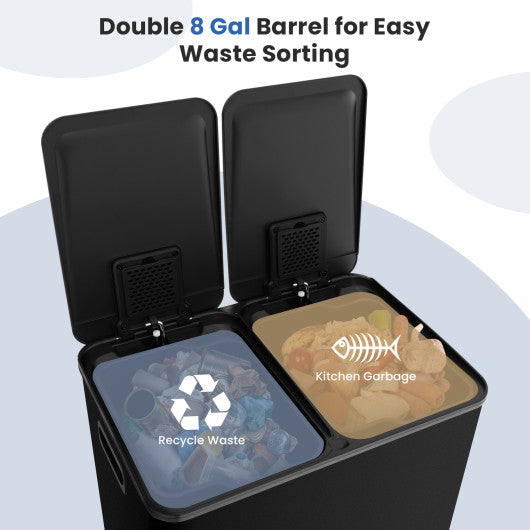 2 x 8 Gal Dual Compartment Trash Can-Black