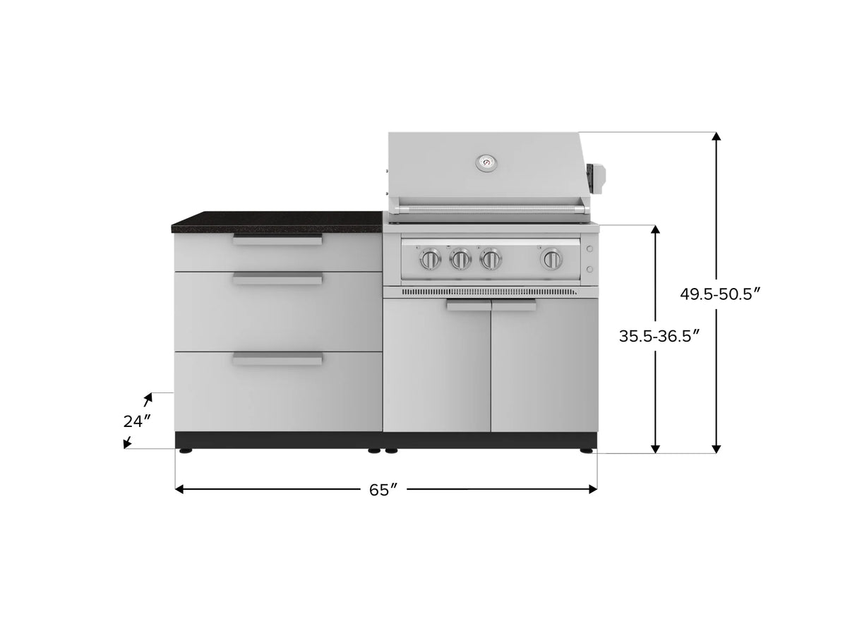 Outdoor Kitchen Stainless-Steel 4 Piece Cabinet Set with 3 Drawer, Grill Cabinet, Platinum Grill, and Countertop