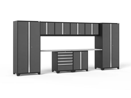 Pro Series 10 Piece Cabinet Set with Locker, Base, Tool Drawer Cabinet and 56 In. Worktop