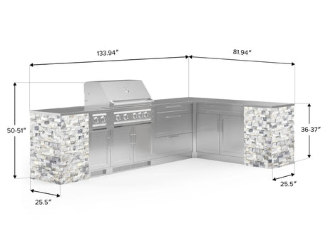 Outdoor Kitchen Signature Series 11 Piece L Shaped Cabinet Set with 3 Drawer, Bar, Dual Side Burner, Grill and Grill Cabinet