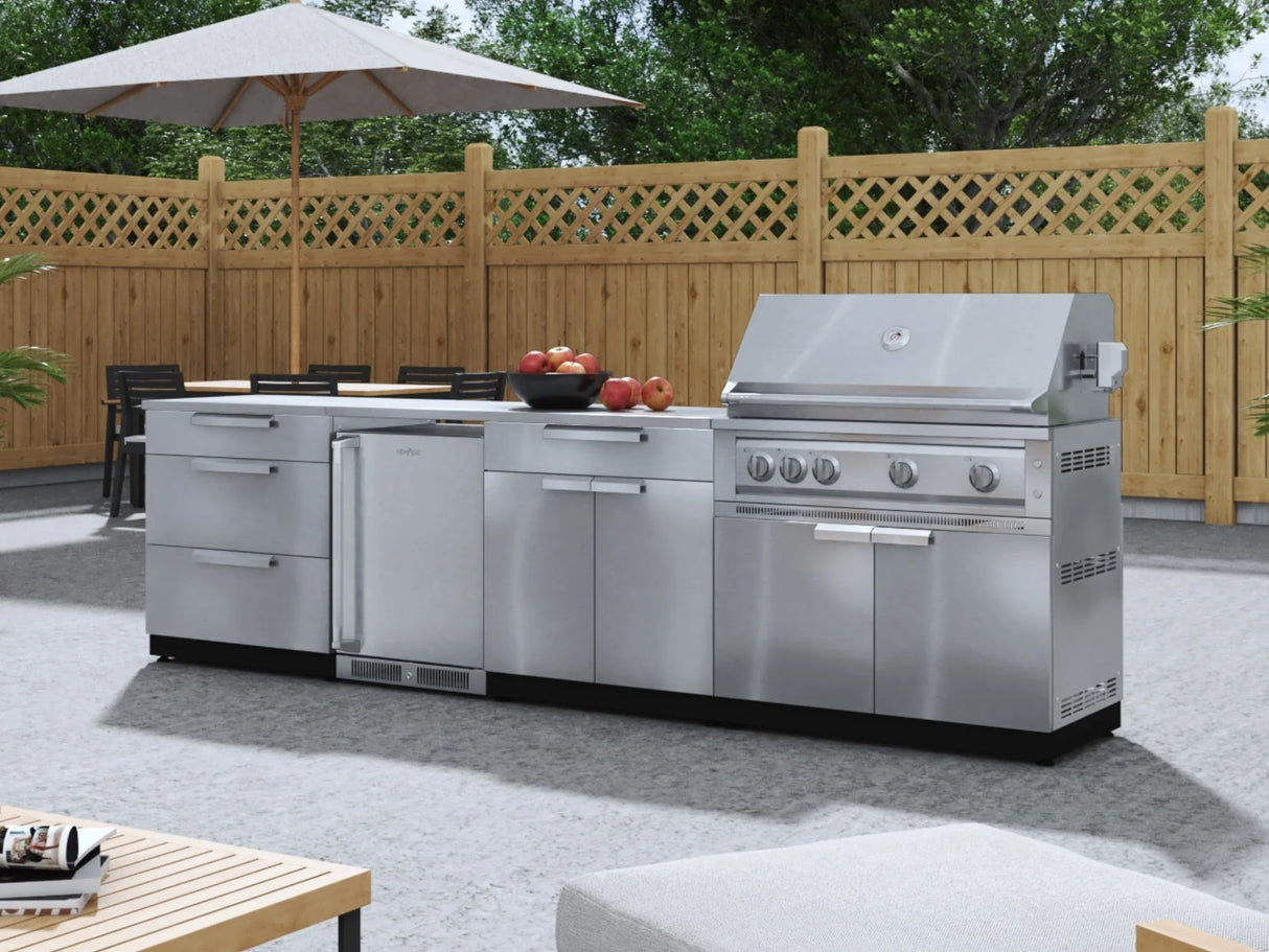 Outdoor Kitchen Stainless Steel 6-Piece Cabinet Set with Platinum Grill, Dual Side Burner, Bar and Grill Cabinet and Stainless Steel Countertop