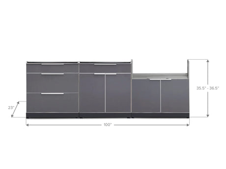 Outdoor Kitchen Aluminum 3 Piece Cabinet Set with 3-Drawer, Bar and Grill Cabinet