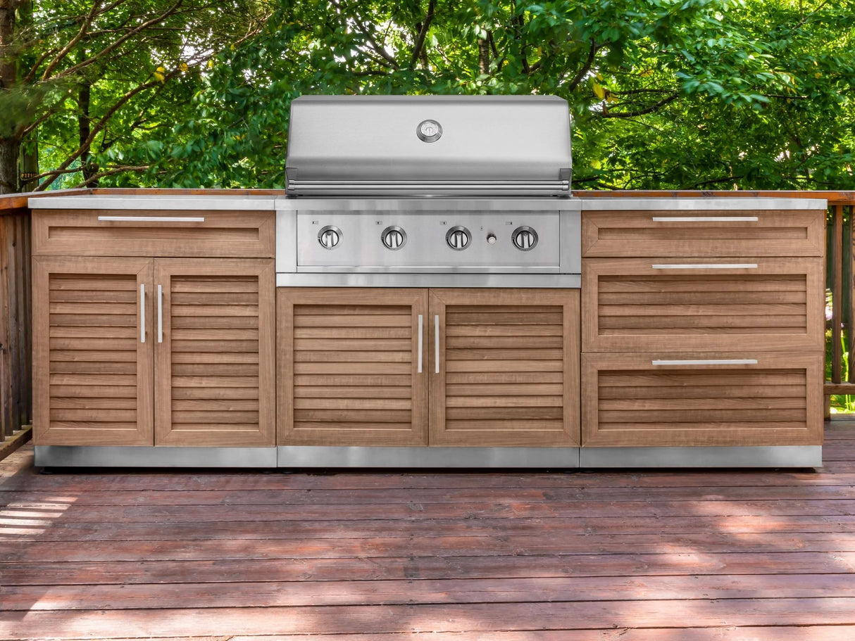 Outdoor Kitchen Stainless-Steel 5 Piece Cabinet Set with Bar, Sink, Grill Cabinet, Performance Grill, and Countertop