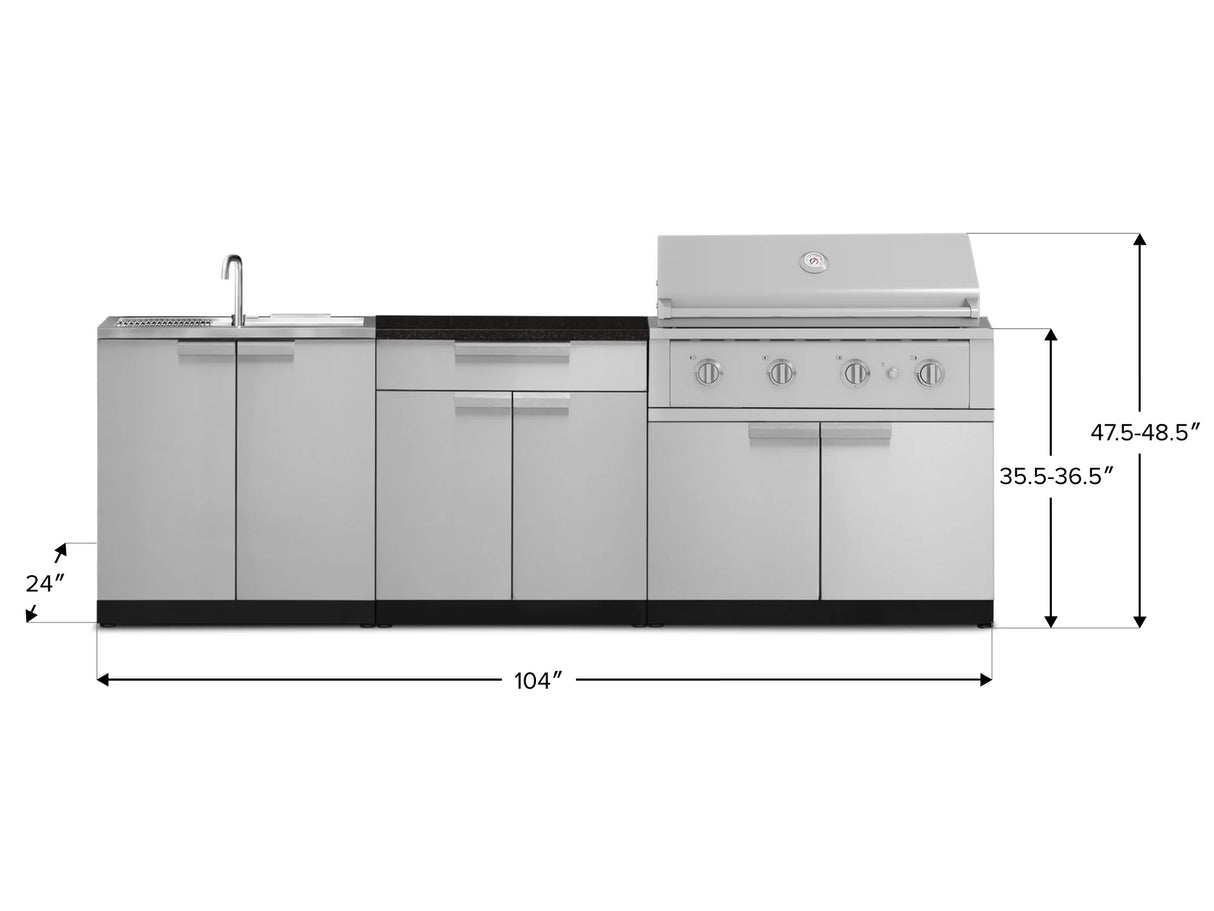 Outdoor Kitchen Stainless-Steel 5 Piece Cabinet Set with Bar, Sink, Grill Cabinet, Performance Grill, and Countertop