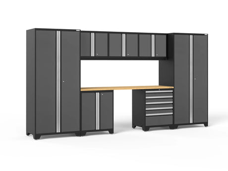 Pro Series 8 Piece Cabinet Set with Wall, Base, Tool Drawer Cabinet, Lockers and 84 In. Worktop