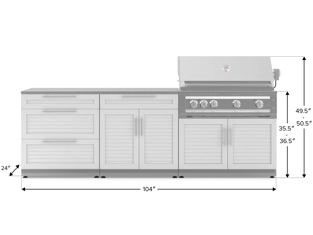 Outdoor Kitchen Stainless-Steel 5 Piece Cabinet Set with with 3-Drawer, Bar, Grill Cabinet, Platinum Grill and Countertop