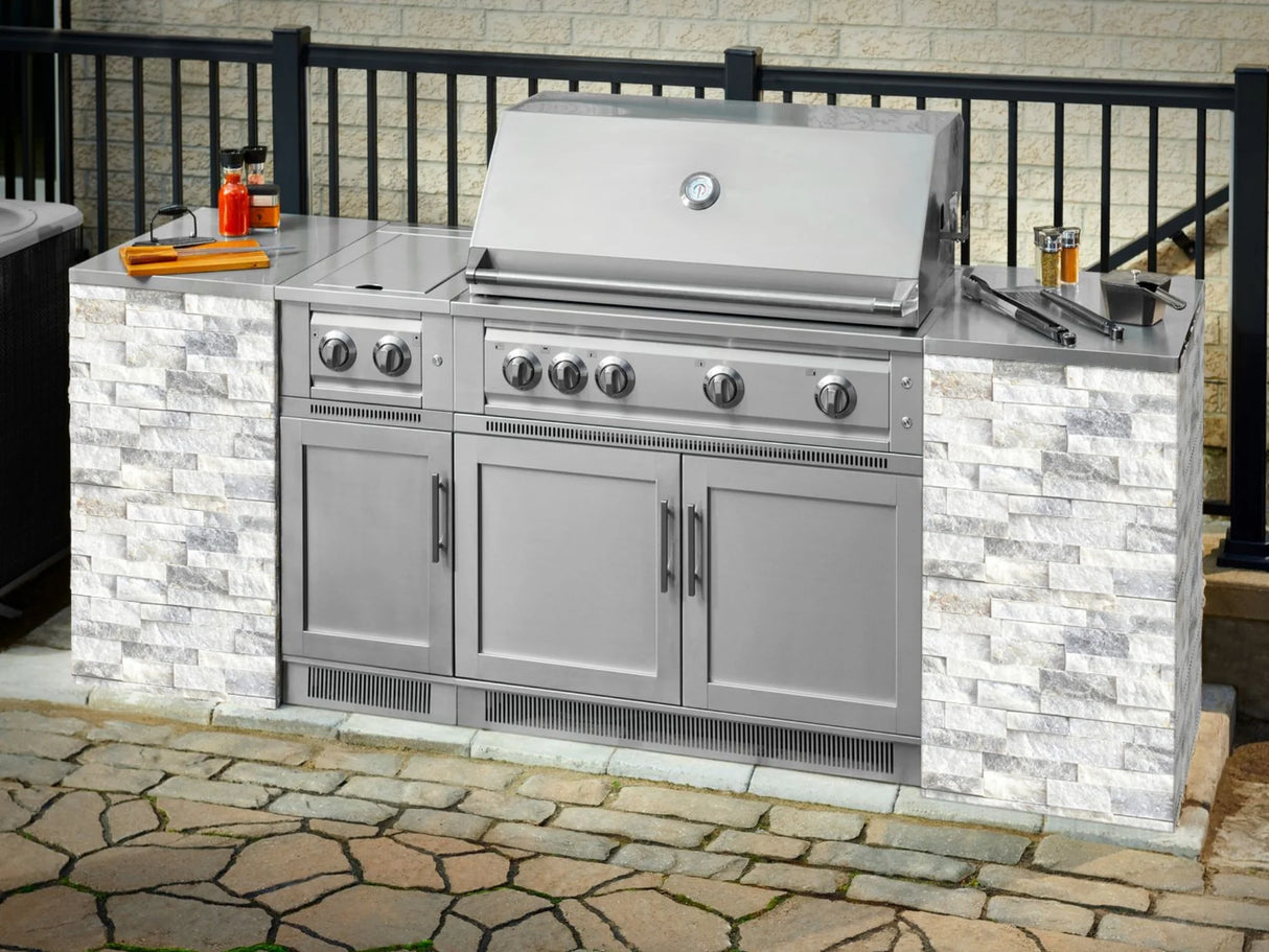 Outdoor Kitchen Signature Series 8 Piece L Shape Cabinet Set with 2 Door, Bar, Platinum Grill and Grill Cabinet