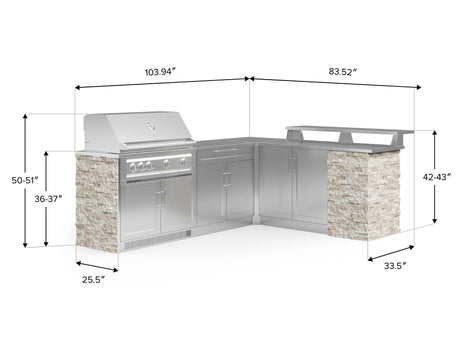 Outdoor Kitchen Signature Series 8 Piece L Shape Cabinet Set with 2 Door, Bar, Platinum Grill and Grill Cabinet