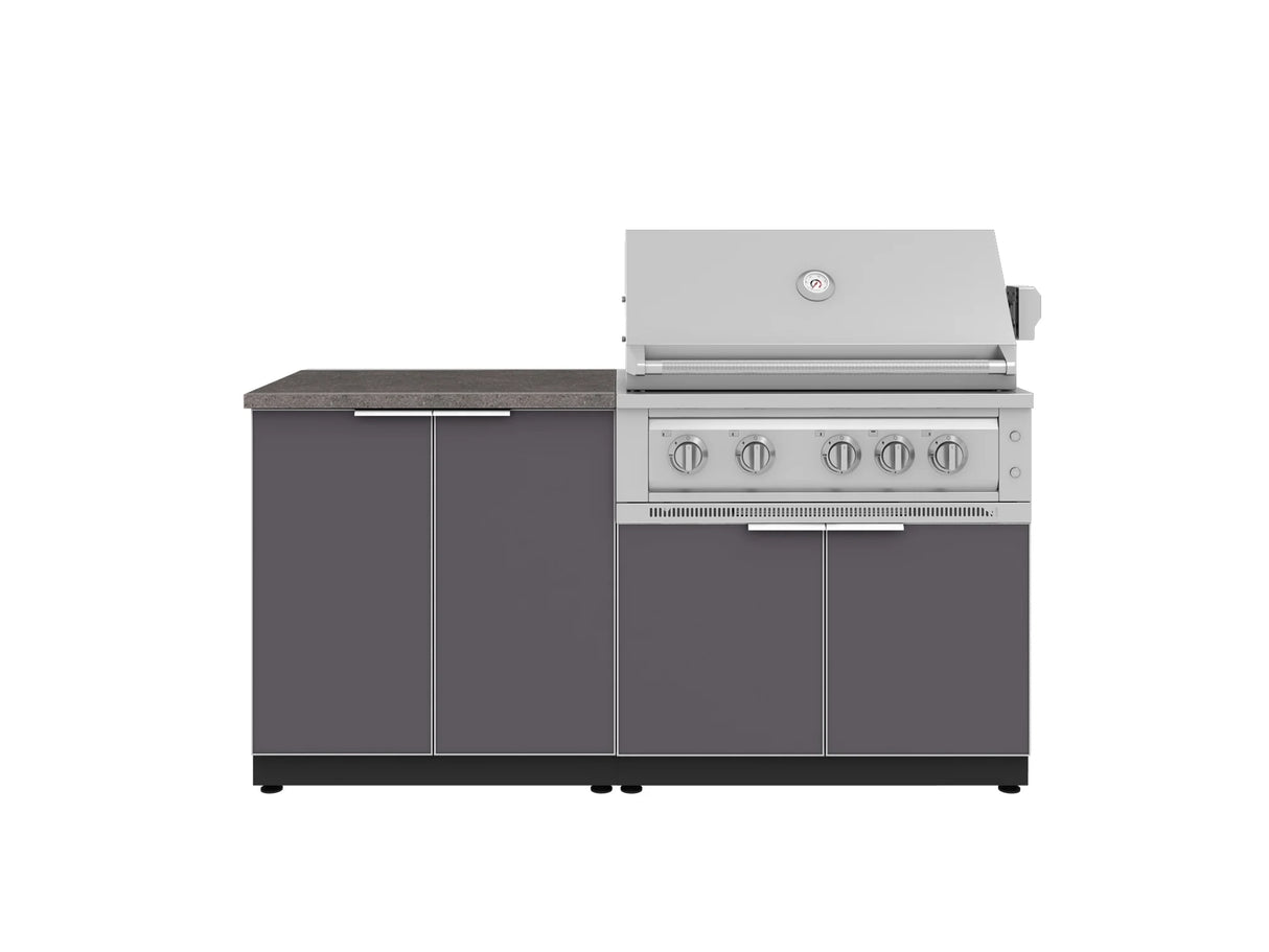 Outdoor Kitchen Aluminum 4 Piece Cabinet Set with 2 Door, Grill Cabinet, Platinum Grill and Countertop