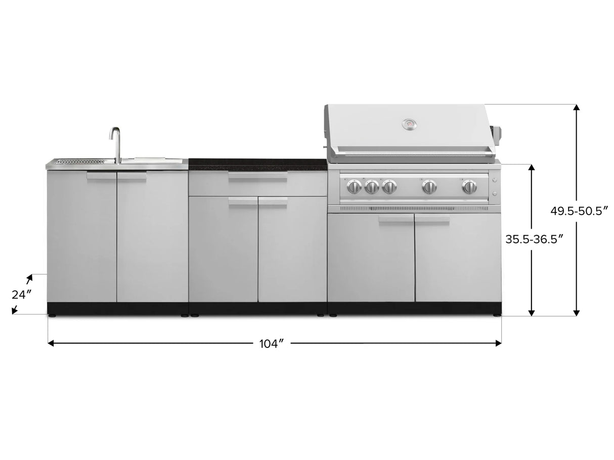 Outdoor Kitchen Stainless-Steel 5 Piece Cabinet Set with Bar, Sink, Grill Cabinet, Platinum Grill, and Countertop