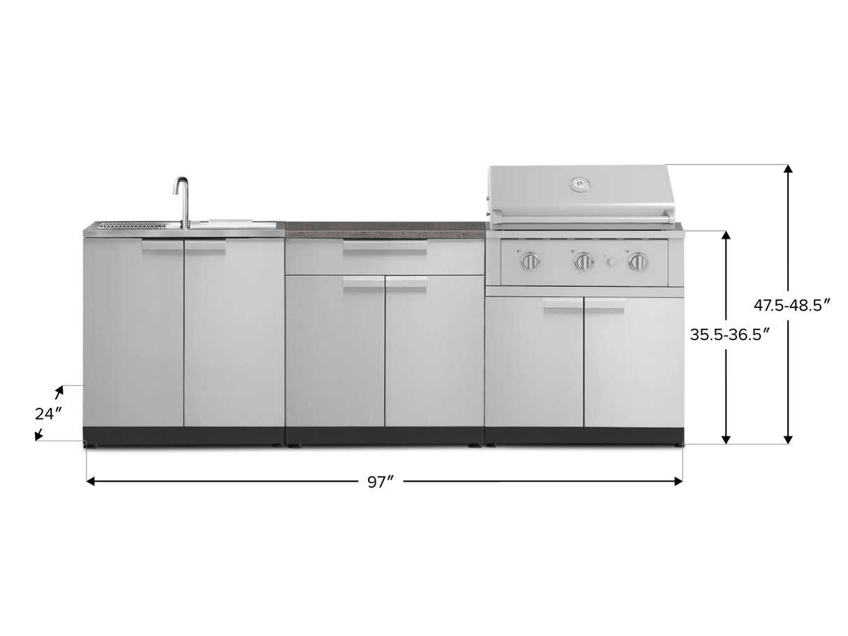 Outdoor Kitchen Stainless-Steel 5 Piece Cabinet Set with Sink, 2-Door with Drawer, Grill Cabinet, Performance Grill and Countertop