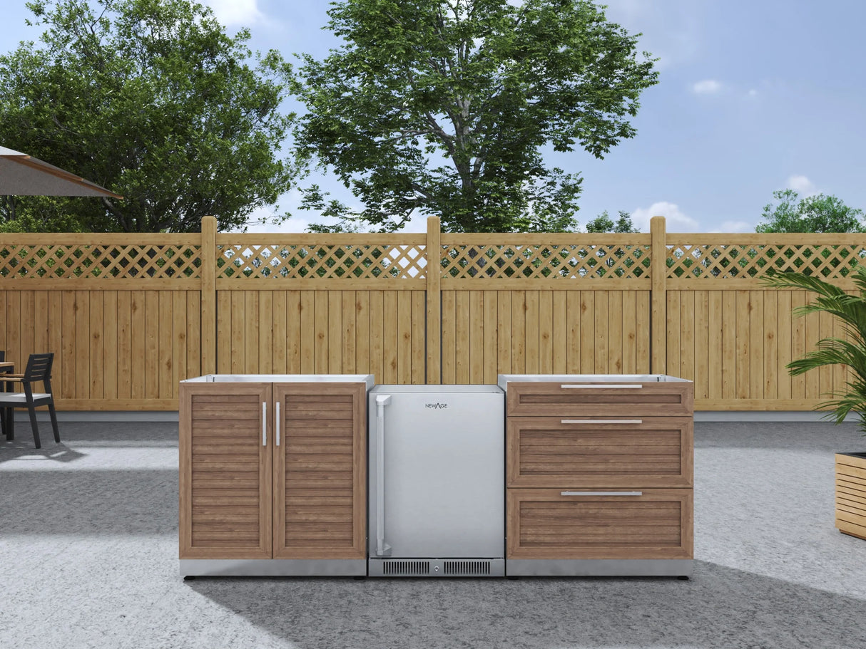 Outdoor Kitchen Stainless Steel 3 Piece Cabinet Set with 3-Drawer, 2-Door Cabinet and Fridge