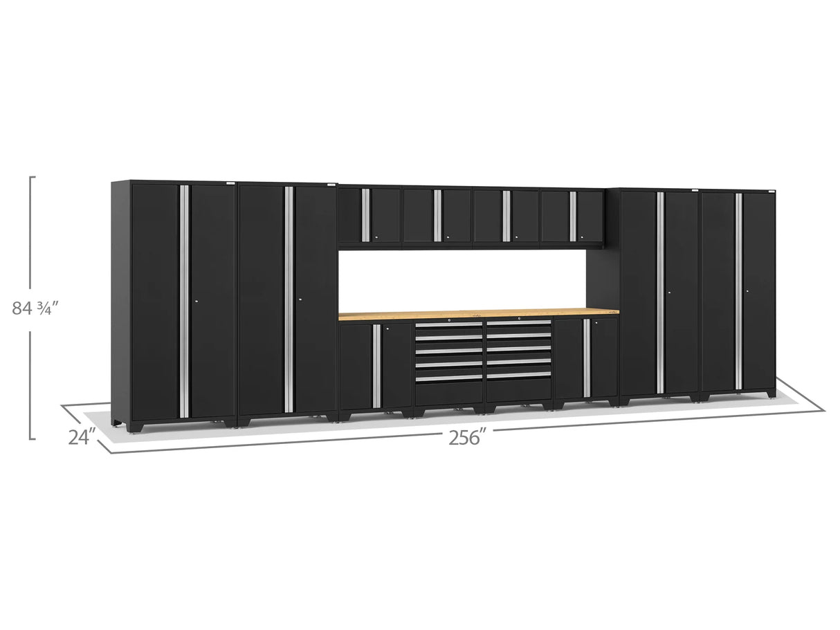 Pro Series 14 Piece Cabinet Set with Lockers, Base, Wall, Tool Drawer Cabinets and 56 In. Worktop