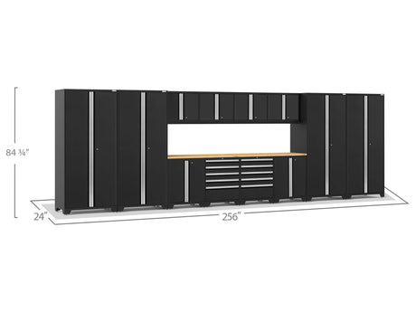 Pro Series 14 Piece Cabinet Set with Lockers, Base, Wall, Tool Drawer Cabinets and 56 In. Worktop