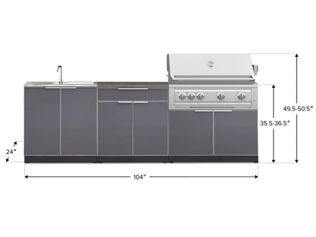 Outdoor Kitchen Aluminum 5 Piece Cabinet Set with Bar, Sink, Grill Cabinet, Platinum Grill, and Countertop