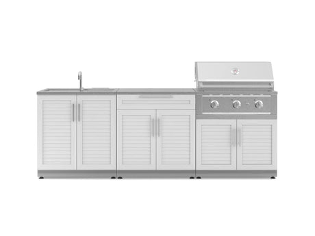 Outdoor Kitchen Stainless-Steel 5 Piece Cabinet Set with Bar, Sink, Grill Cabinet, Performance Grill, and Countertop