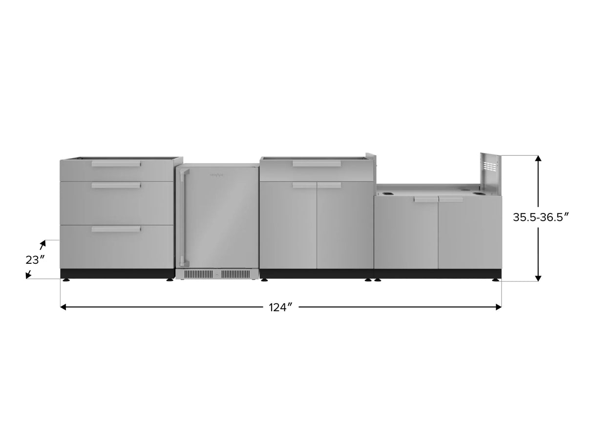 Outdoor Kitchen Stainless Steel 4 Piece Cabinet Set with 3-Drawer, Bar, Grill Cabinet and Fridge