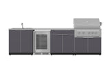 Outdoor Kitchen Aluminum 6 Piece Cabinet Set with Sink, Bar, Grill Cabinet, Platinum Grill, Countertop and Glass Door Fridge