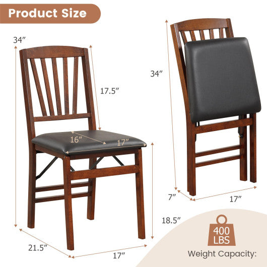 Set of 2 Folding Chairs with Padded Seat and Rubber Wood Frame-Brown