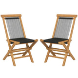 2 Piece Indonesia Teak Patio Folding Chairs with Woven Rope Seat and Back for Porch Backyard Poolside