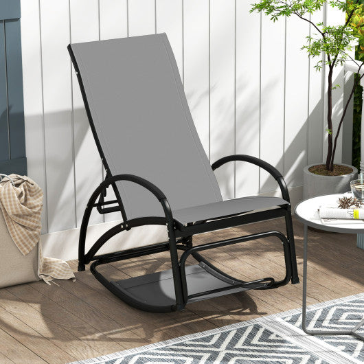 2-in-1 Outdoor Rocking Chair with 4-Position Adjustable Backrest for Patio Porch Poolside-Gray