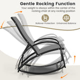 2-in-1 Outdoor Rocking Chair with 4-Position Adjustable Backrest for Patio Porch Poolside-Gray