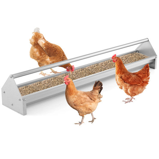 Metal Chicken Feeder Chicken Feeding Trough with Drainage Holes-Silver