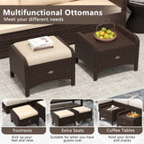 2 Pieces Outdoor Patio PE Wicker Ottomans with Removable Cushions-Beige