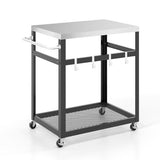 2-Tier Stainless Steel Grill Cart with 4 Hooks and Wheels BBQ Table-Black