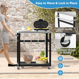 2-Tier Stainless Steel Grill Cart with 4 Hooks and Wheels BBQ Table-Black