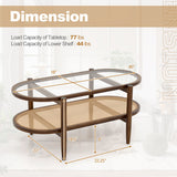 2-Tier Coffee Table with Tempered Glass Tabletop and Acacia Wood Frame-Brown