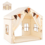 3-4 Kids Large Play Tent House with 2 Opening Doors and Star Lights-Beige