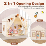 3-4 Kids Large Play Tent House with 2 Opening Doors and Star Lights-Beige