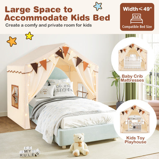 3-4 Kids Large Play Tent House with 2 Opening Doors and Star Lights-Beige