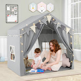 3-4 Kids Large Play Tent House with 2 Opening Doors and Star Lights-Gray