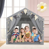 3-4 Kids Large Play Tent House with 2 Opening Doors and Star Lights-Gray