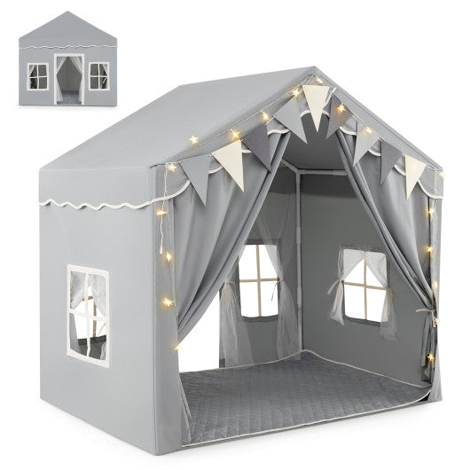 3-4 Kids Large Play Tent House with 2 Opening Doors and Star Lights-Gray