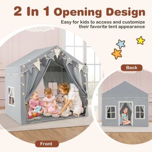 3-4 Kids Large Play Tent House with 2 Opening Doors and Star Lights-Gray