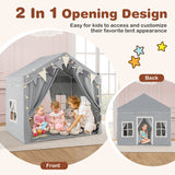 3-4 Kids Large Play Tent House with 2 Opening Doors and Star Lights-Gray