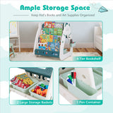 3-In-1 Double Sided Magnetic Dry-Erase Board with Stool and Flipped Writing Desktop-Green