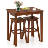 3-Piece Bar Table Set with Pub Table and 2 Saddle Stools-Espresso