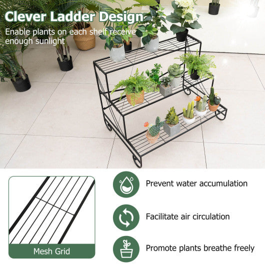 3-Tier Mental Plant Stand with Grid Shelf