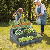 Heavy-Duty Metal Outdoor 3-Tier Raised Garden Bed Planter Box-Black