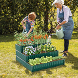 Heavy-Duty Metal Outdoor 3-Tier Raised Garden Bed Planter Box-Green