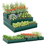 Heavy-Duty Metal Outdoor 3-Tier Raised Garden Bed Planter Box-Green